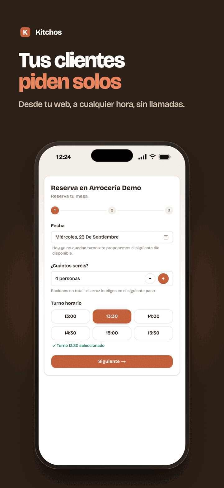 Tus clientes piden solos. Desde tu web, a cualquier hora, sin llamadas.
